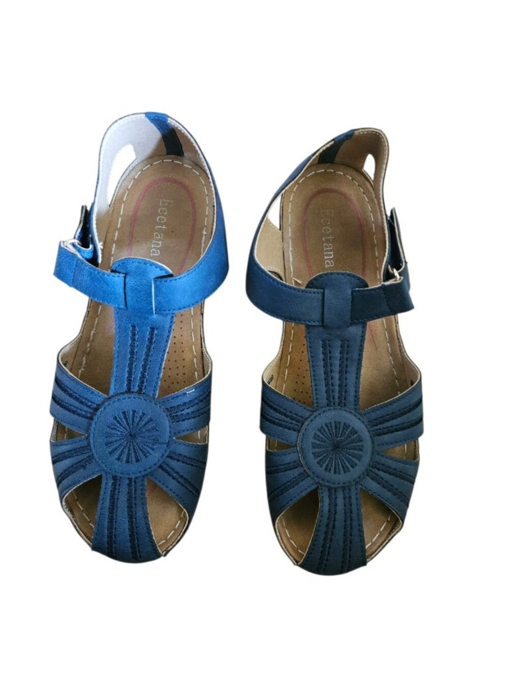 Ecetana Comfort Wedge Sandals 40 Navy Blue Adjustable Hook Loop Walking SIZE 9